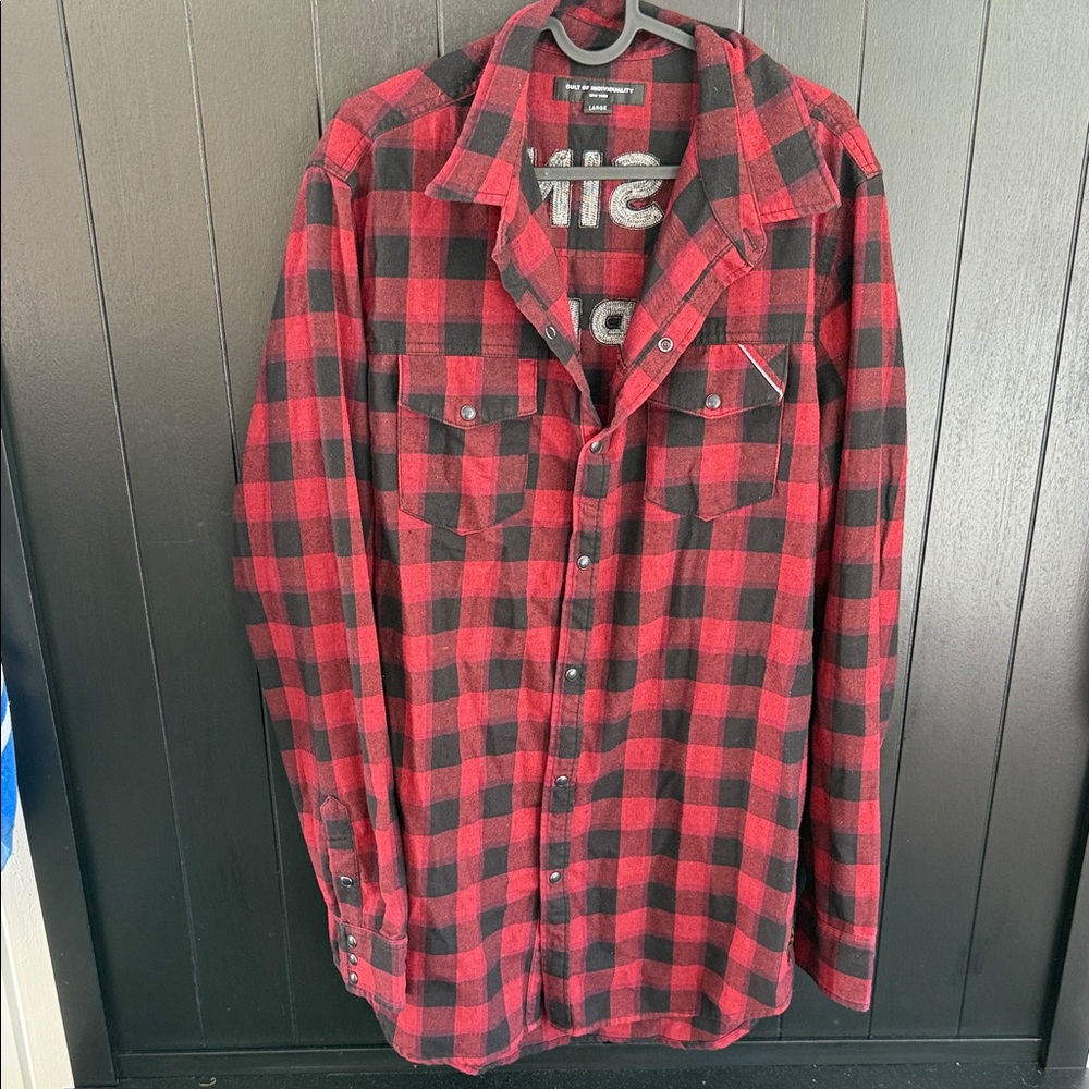Cult of Individuality Red and Black Plaid Shirt